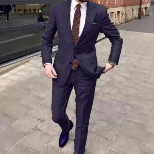 Men's Slim Fit Business Dress Two Button Set Navy Blue