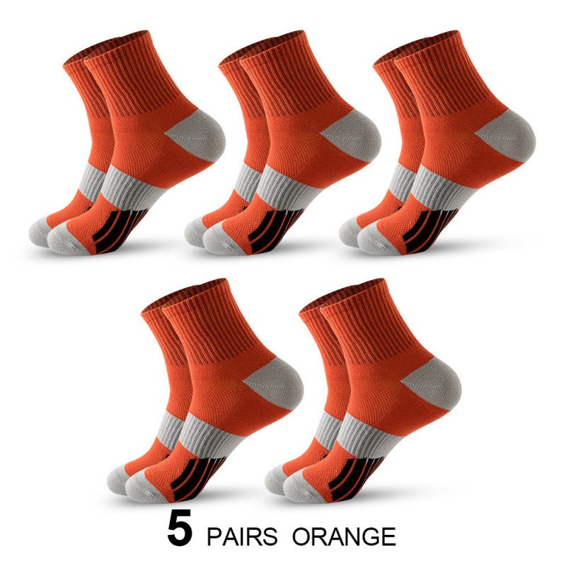 Men's Middle Tube Socks Color Matching Sports Basketball Socks 5 Pairs Of Blue
