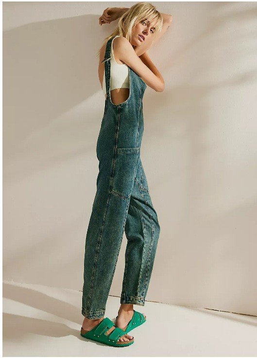 Women's Casual Suspender Trousers in Solid Colors