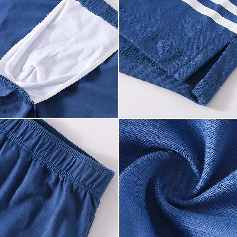 Men's Underwear Cotton Printed Breathable Large Size Boxer Purplish Blue