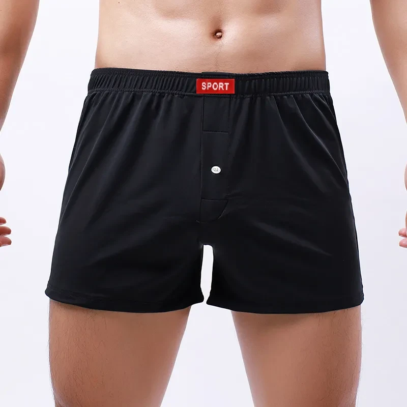 Loose Men's Underwear Breathable Fabric Silky Boxers Black