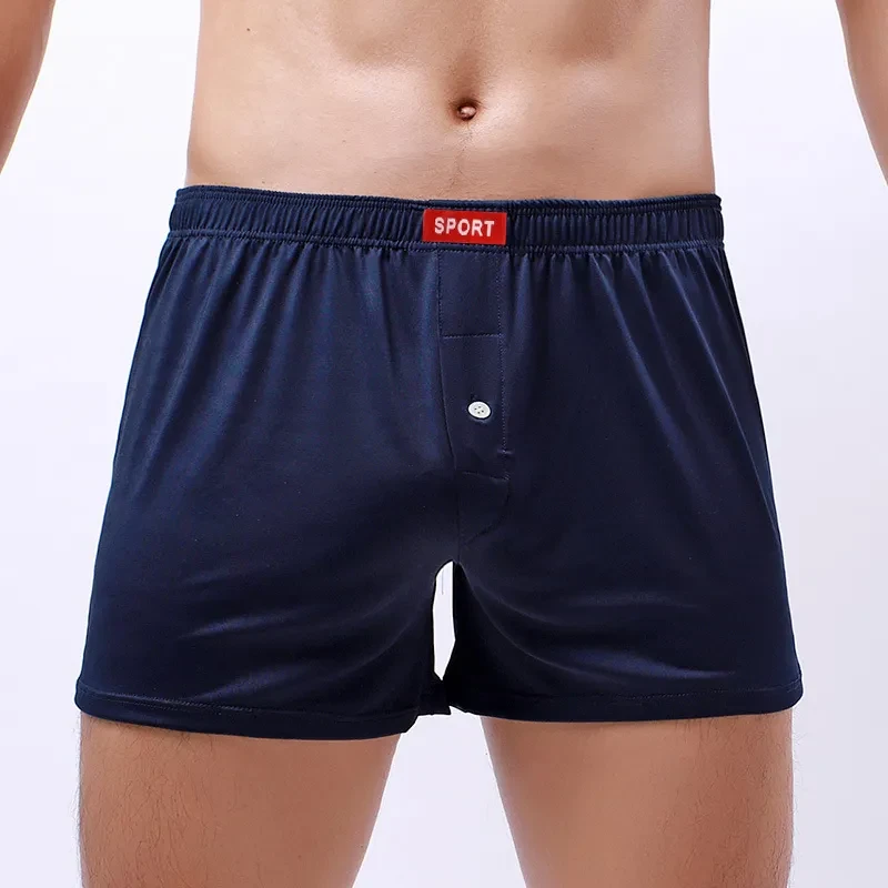 Loose Men's Underwear Breathable Fabric Silky Boxers Blue