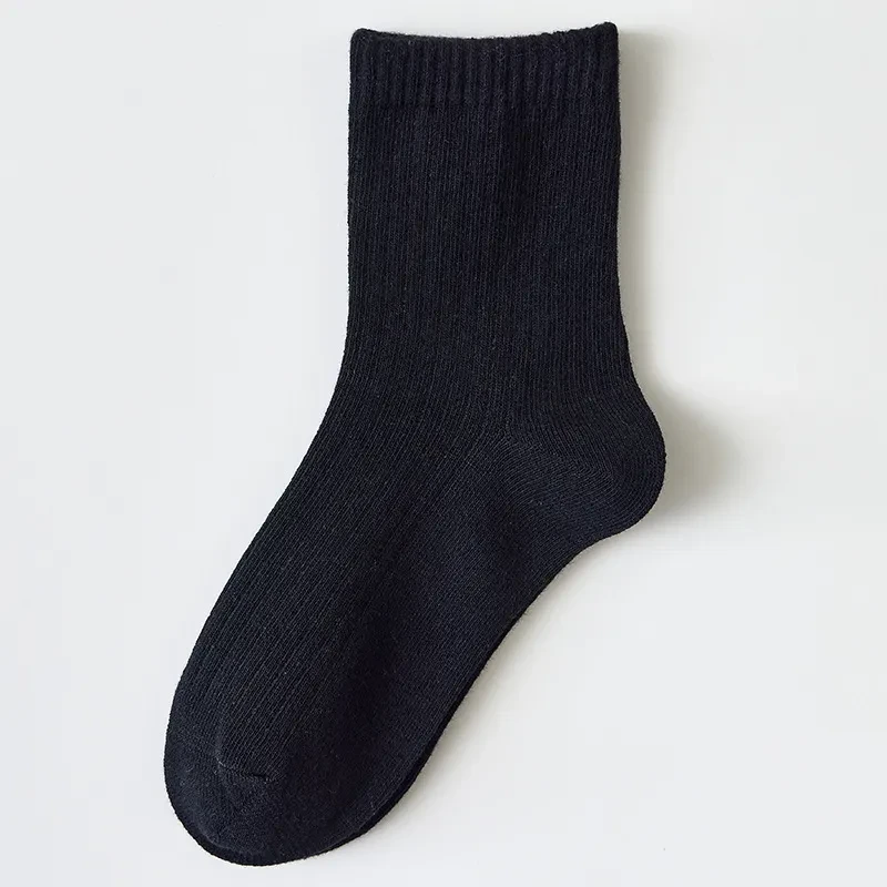 Children's Black Tube Socks White Student Cotton Middle-aged Boy Black