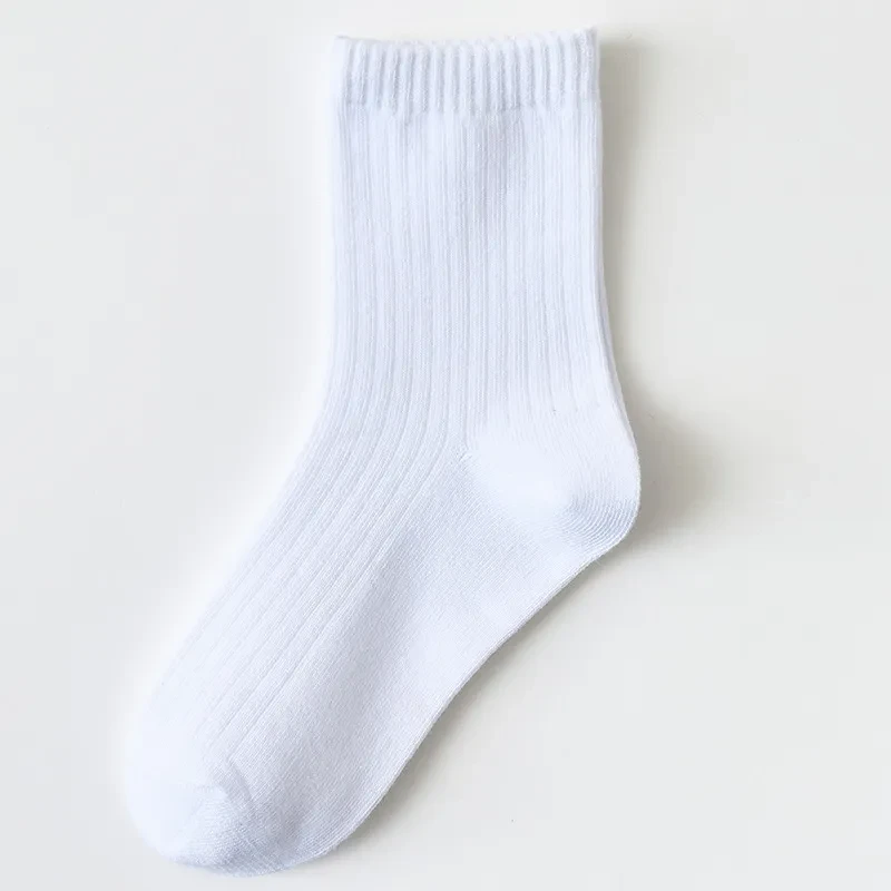 Children's Black Tube Socks White Student Cotton Middle-aged Boy White