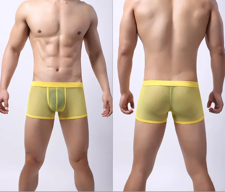 Men's Underwear Mesh Mesh Breathable Boxers Low Waist Transparent Boxers Youth Cool Shorts Fish Water