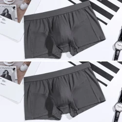 Men's Underwear Solid Color Boxers Breathable U Convex Dark Gray
