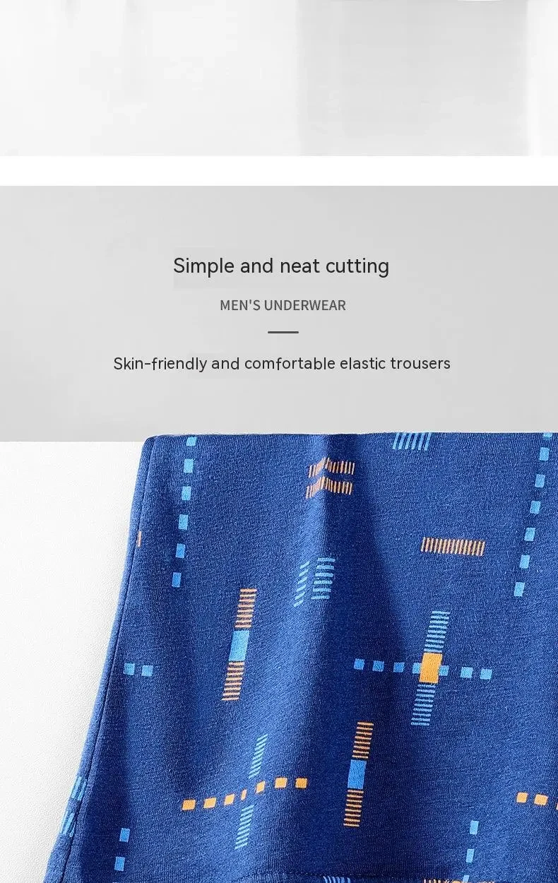 Breathable Printed Summer Thin Plus Size Men's Cotton Antibacterial Boxers Shorts Royal Blue