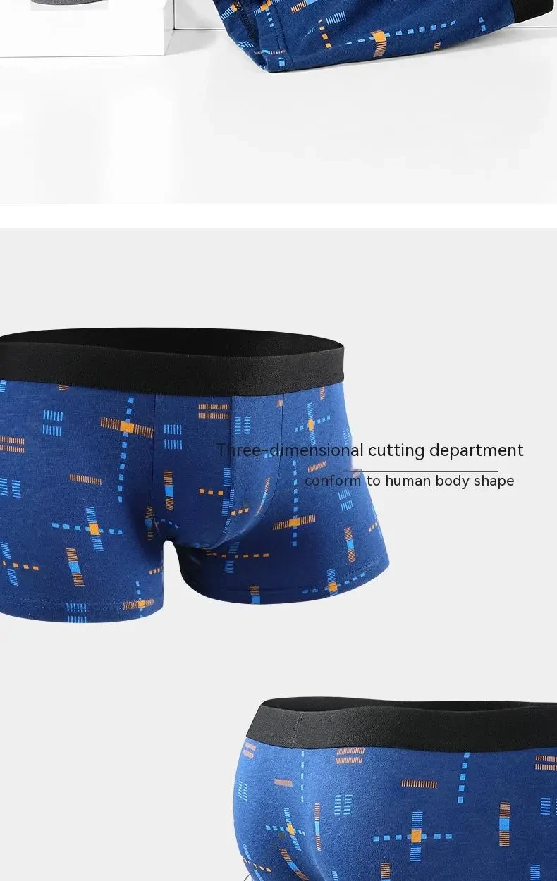 Breathable Printed Summer Thin Plus Size Men's Cotton Antibacterial Boxers Shorts Royal Blue