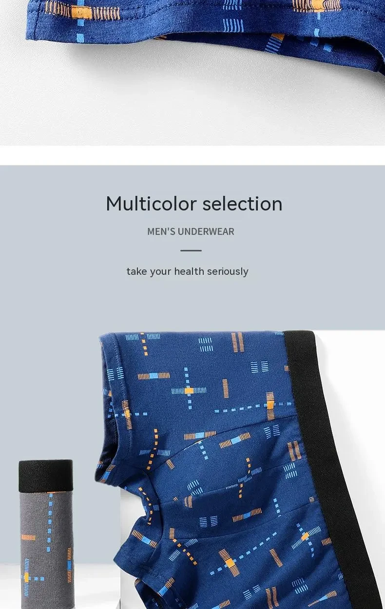Breathable Printed Summer Thin Plus Size Men's Cotton Antibacterial Boxers Shorts Royal Blue