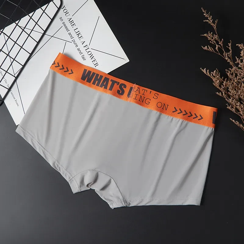 Men's Thin Ice Silk Mid-rise Boxers Briefs Gray