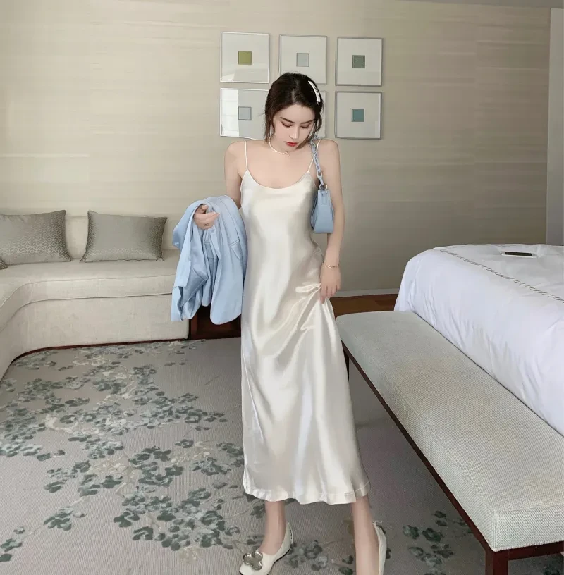 Hong Kong Flavor Satin Suspender Skirt Casual Gloss Suit