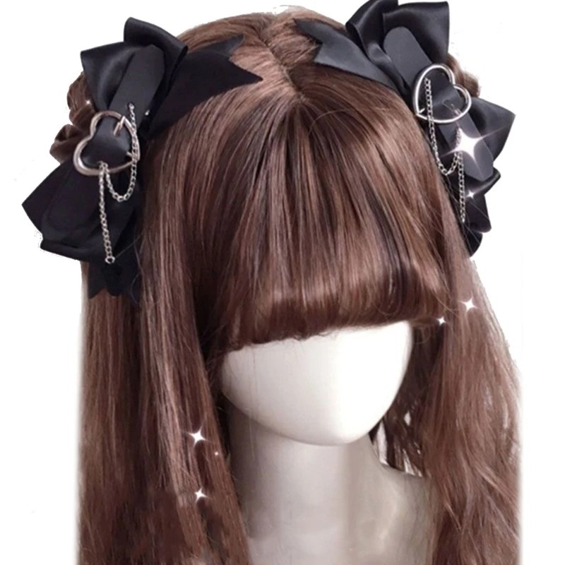 Lolita Accessories Hairpin Black Dark Sweet Cool Girl Big Bow