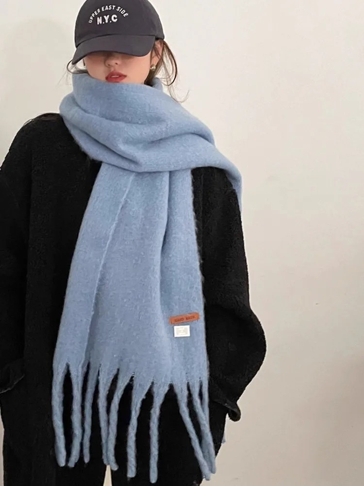 Thickened Blue Scarf for Women: Versatile Shawl for Winter
