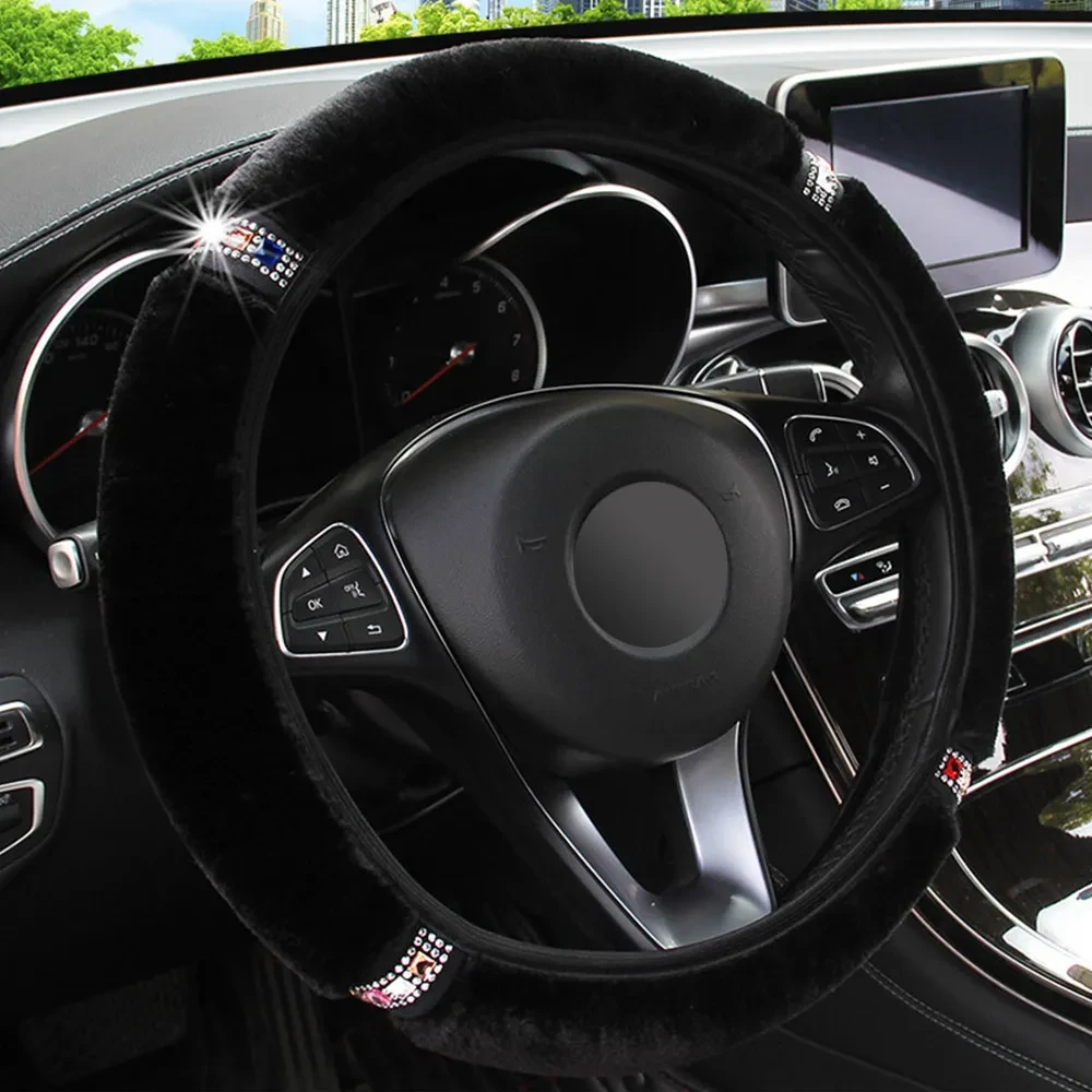 Short hair color diamond plush elastic steering wheel
