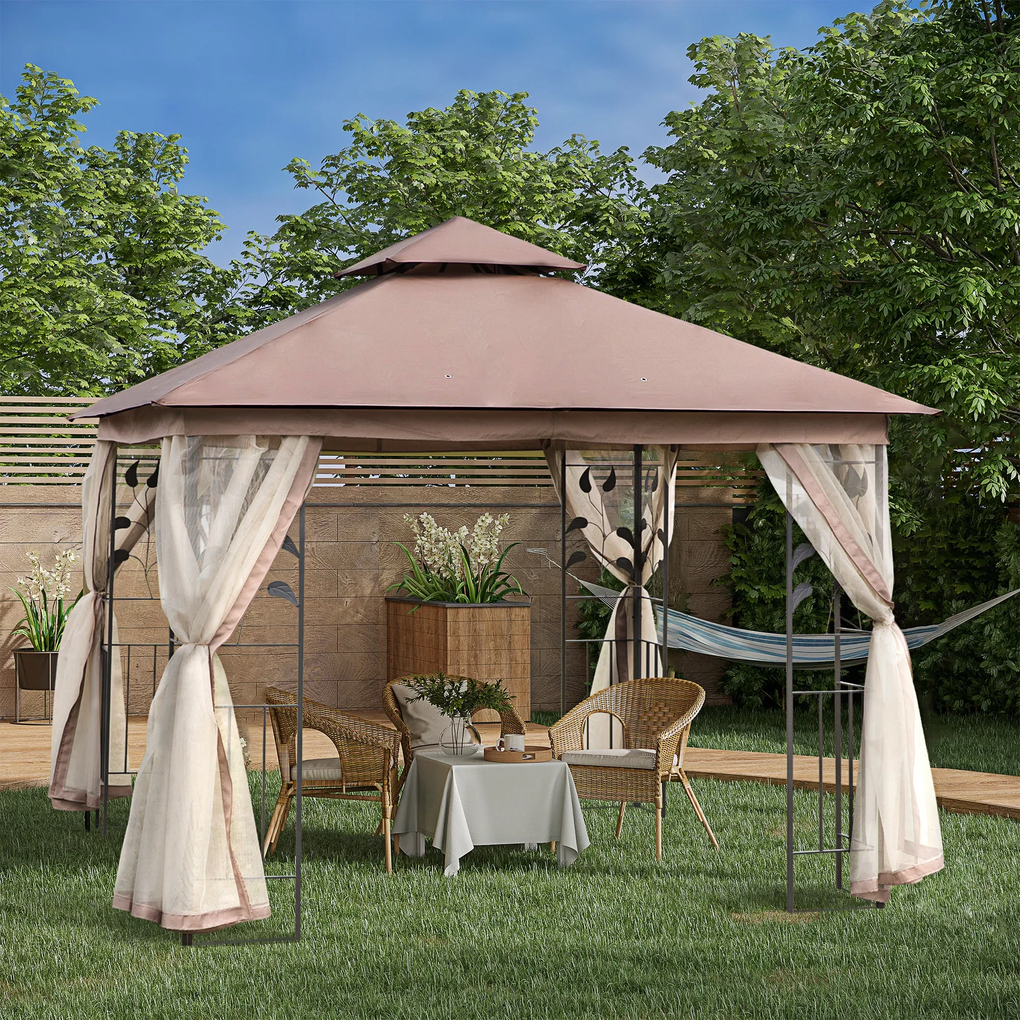 Gazebo With Netting And Curtains