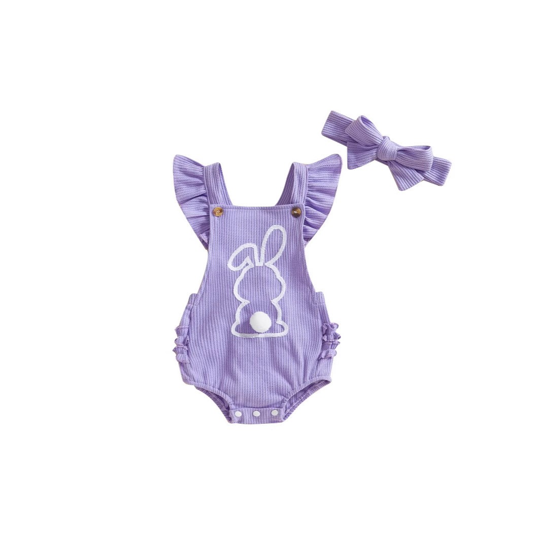 Children's Rabbit Embroidered Flounced Sleeve Romper