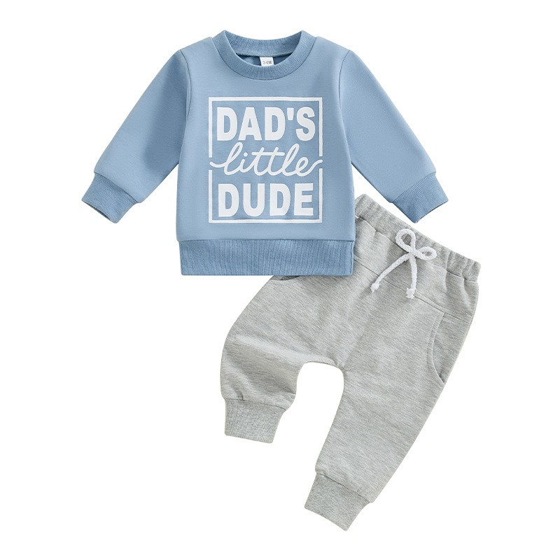 Boys' Letter Printed Long-sleeved Pullover Sweater Solid Color Trousers Two-piece Set