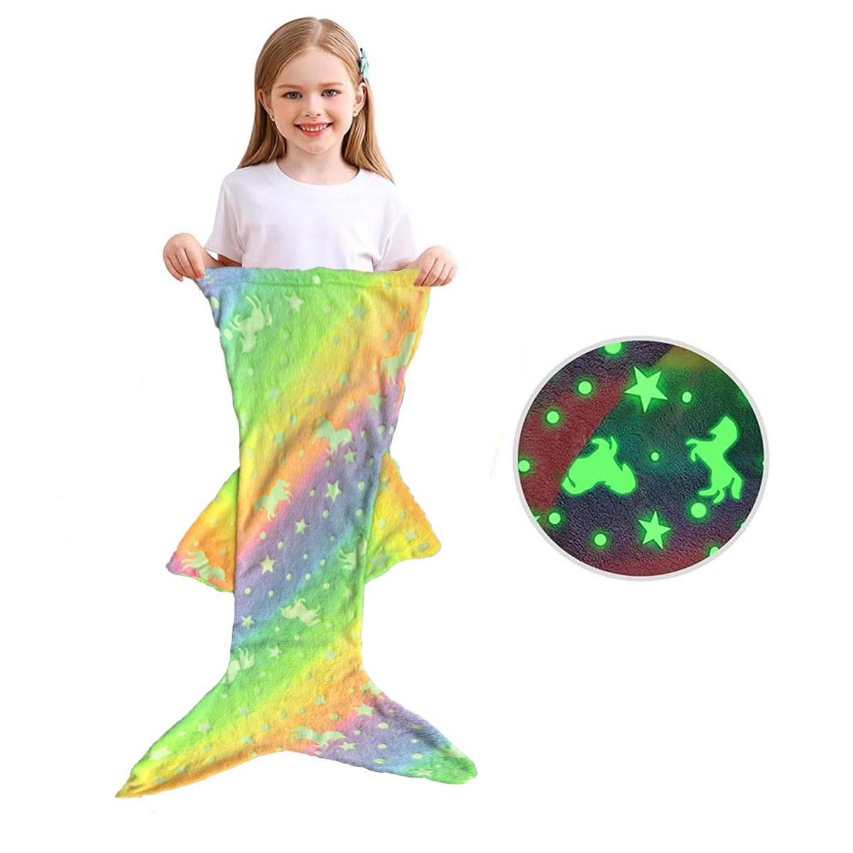 Children's Mermaid Luminous Sleeping Bag Double-sided Blanket Sleeping Quilt