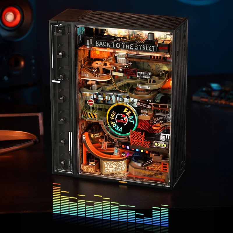 ROKR Parallel World 3D Puzzle Hip-Hop Street Themed Mechanical Marble Run Model Kit DIY Wooden Desk Decor For Adults & Teens