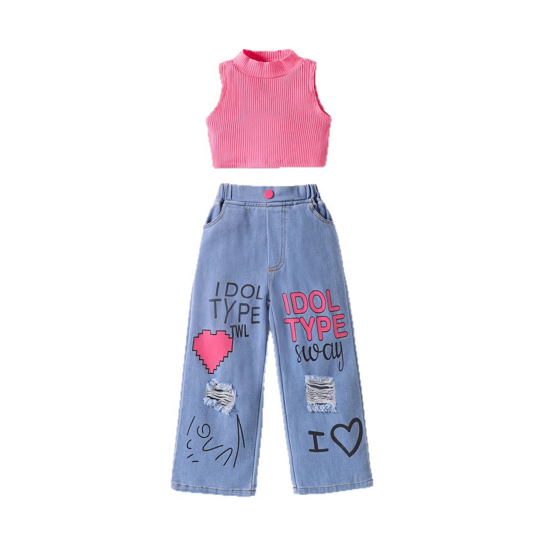 New Girls' Solid Color Sleeveless Vest Letters