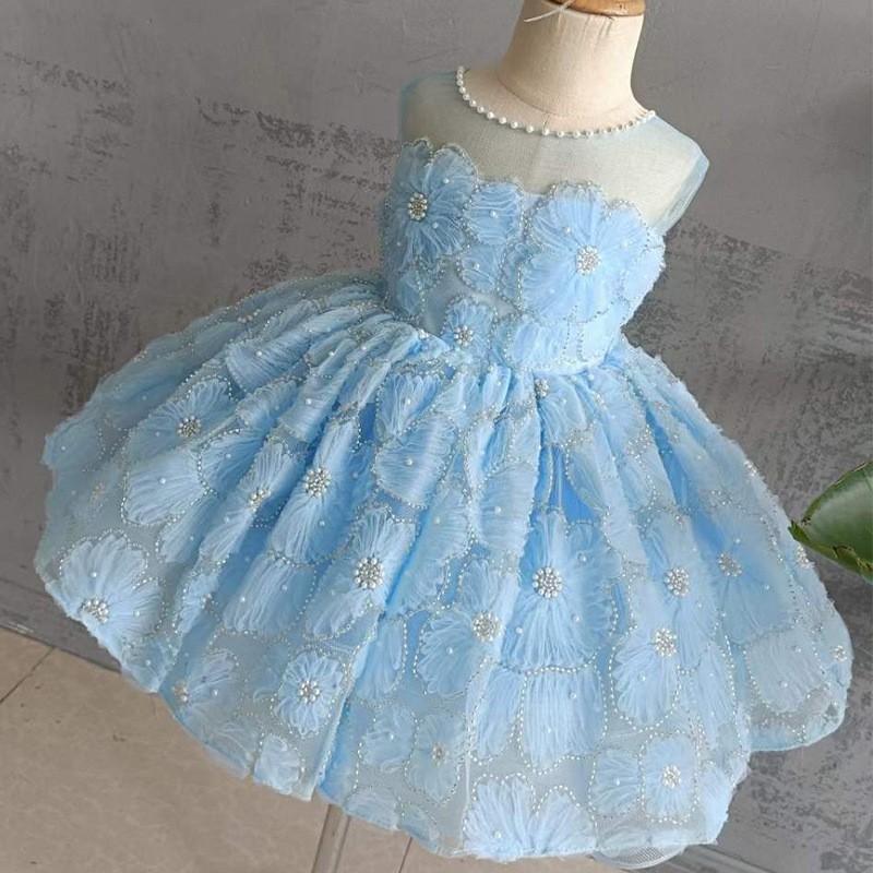 Girl's Dress Blue Super Fairy Pettiskirt Piano Performance Costume