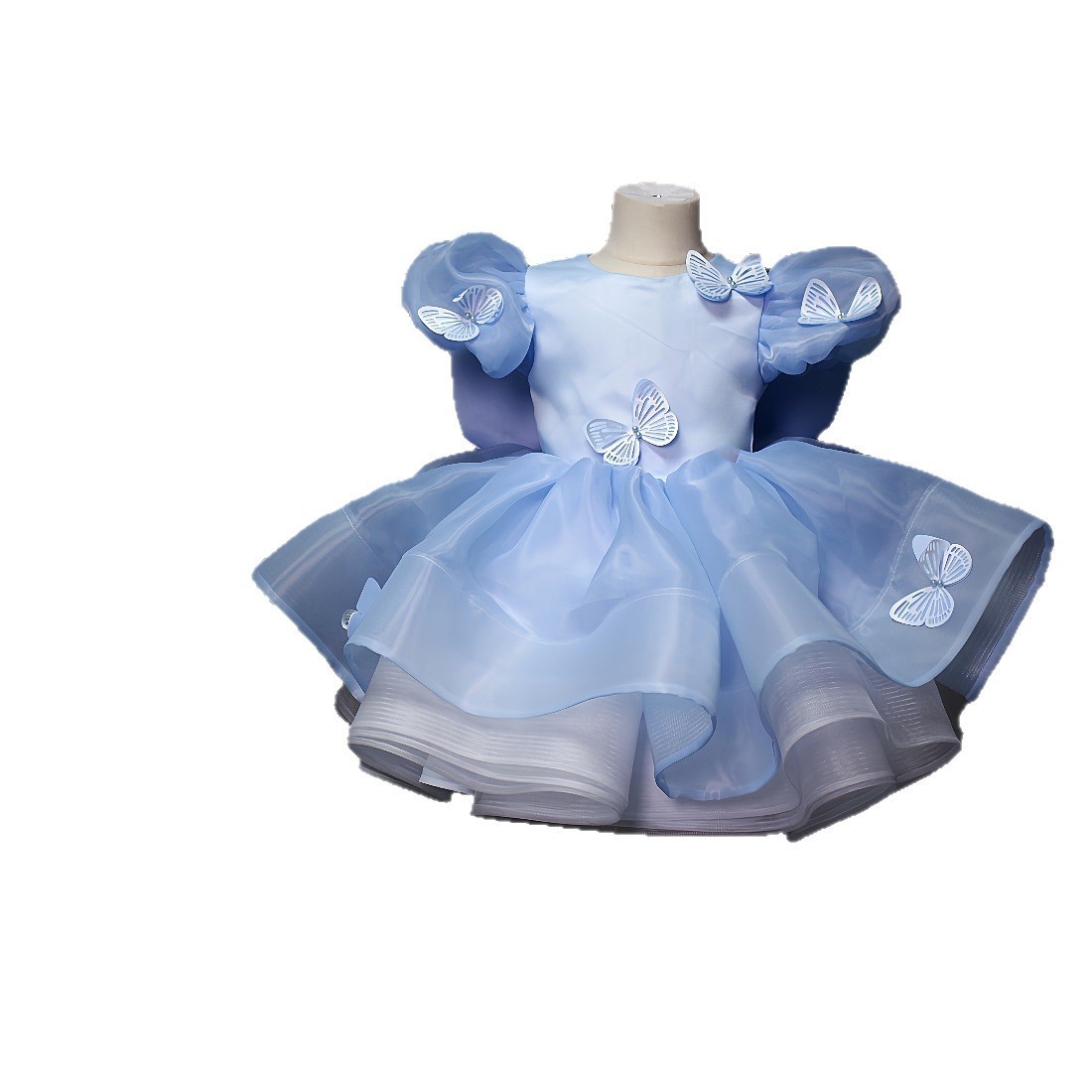 Blue For Children Short Butterfly Dress New Bubble Skirt