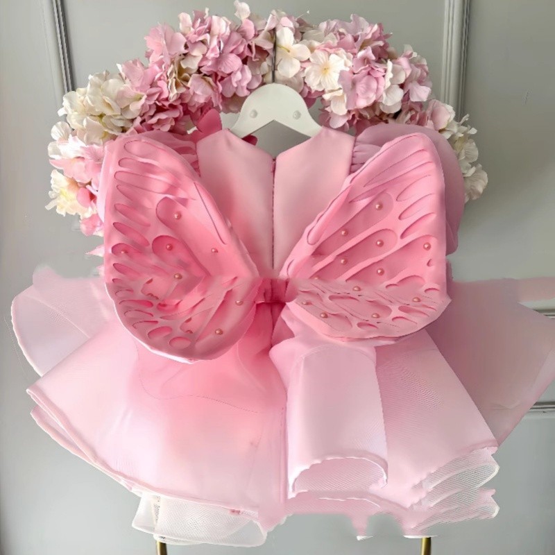 Three-dimensional Butterfly European And American Girl's Pink Princess Dress
