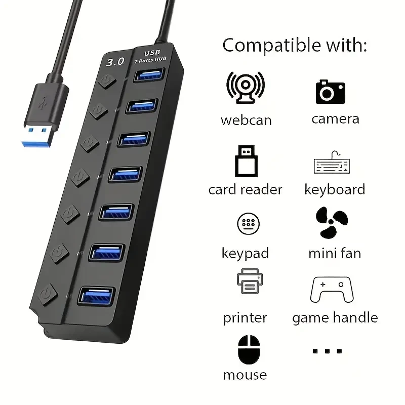 USB Hub 3.0 7-Port Hub Splitter
