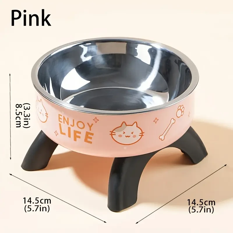 Elevated Stainless Steel Pet Bowl with Cute Pattern