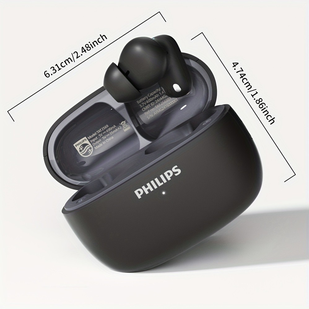 Philips BT5.4 In-Ear Earphones with Wireless Charging Case 24-Hour Playtime, Game Modes, Built-in Mic, Touch Control