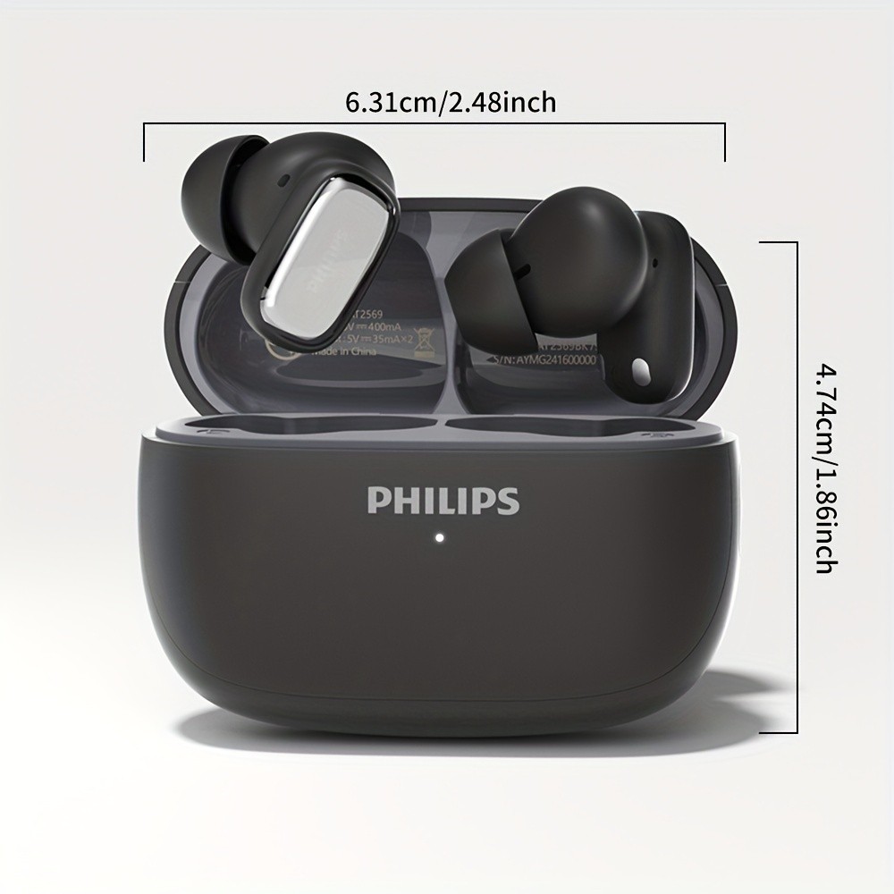 Philips BT5.4 In-Ear Earphones with Wireless Charging Case 24-Hour Playtime, Game Modes, Built-in Mic, Touch Control
