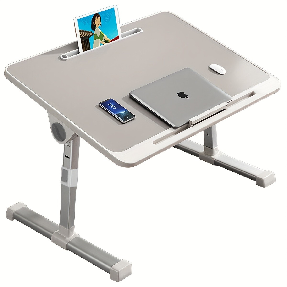 Adjustable Foldable Laptop Bed Table  60x40cm, Aluminum Alloy, Dual-Level Height Adjustment
