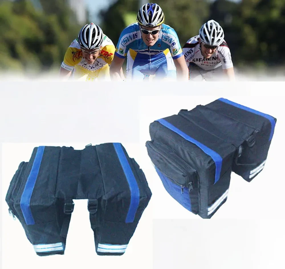 Bicycle Backpack Rear Rack Double Bag Waterproof Saddle MTB - Blue