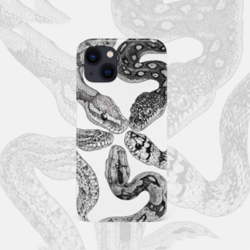Black And White Niche Retro Python Illustration Phone Case