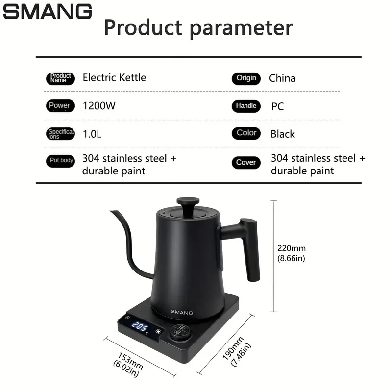 Smang Gooseneck Electric Kettle with Adjustable Temperature & Fast Boil