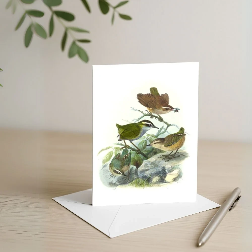 Johannes Keulemans - Card - Bush Wren - Matuhituhi and Rock Wren - Piwauwau