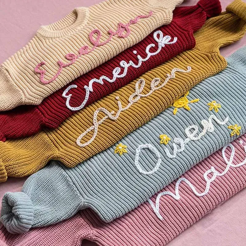Color: Pink, Size: XXS, Age Range: 3-6M - Personalized baby sweater with hand embroidered name and monogram, a precious gift from aunt for a baby girl, Christmas gift for