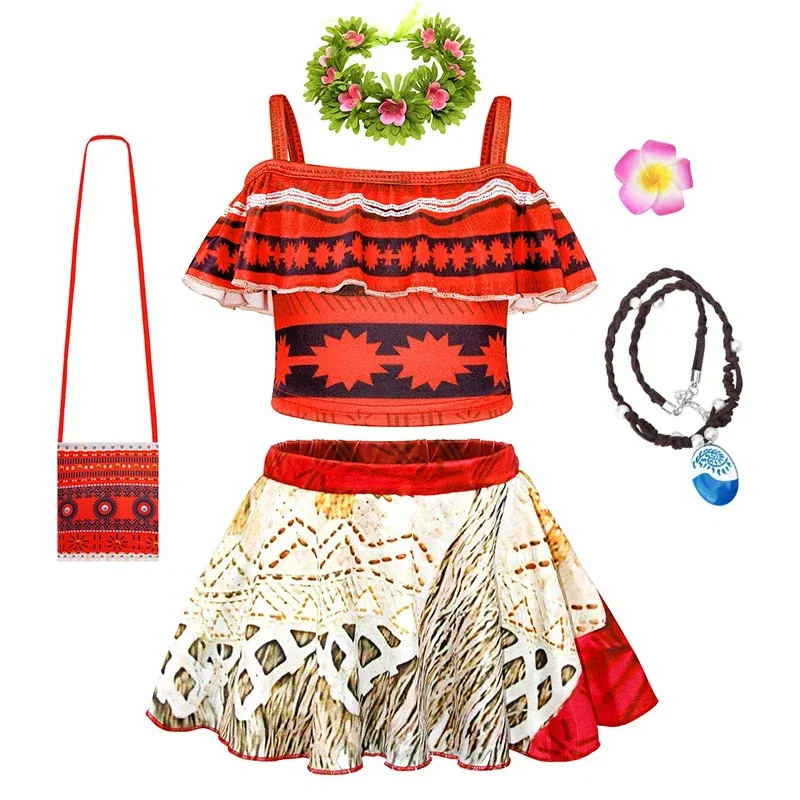 Color: Brown, Kid Size: 6M - Moana 2 Swimsuit Summer Holiday Beach Girls Two-piece Bikini Toddler Adventure Outfit Pool Party Vaiana Fancy Dress Up