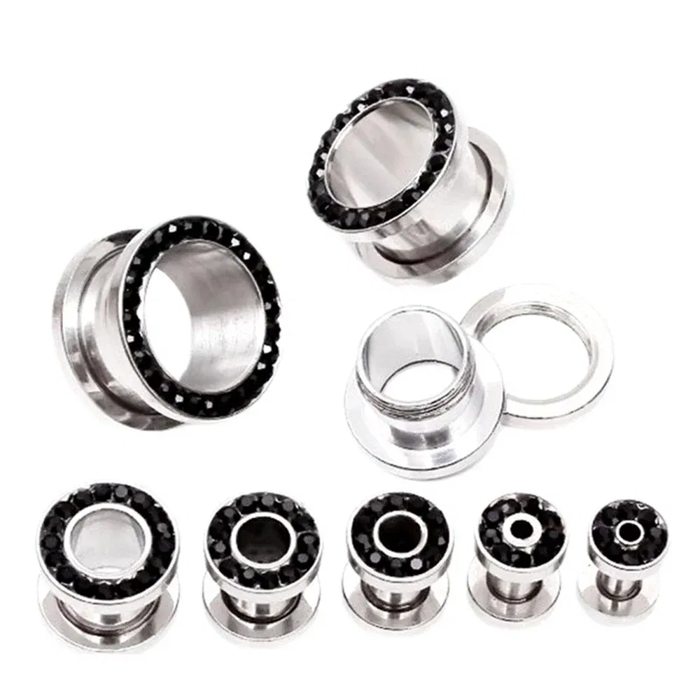 Metal color: Antique Copper Plated, Main Stone Color: Silver - 2pc Steel Multicolour Crystal Ear Plug Flesh Tunnel 8g ( 3mm ) - 1" ( 25mm ) Gauge Expander Stretcher Screw Fit