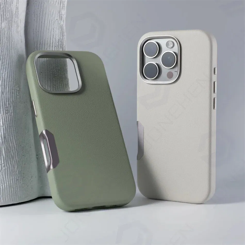 Color: GRAY, Material: Silicon - For Magsafe Leather High Quality Alloy Camera Button Magnetic Case For iPhone 16 Pro Max 16pro Wireless Charge Shockproof Cover