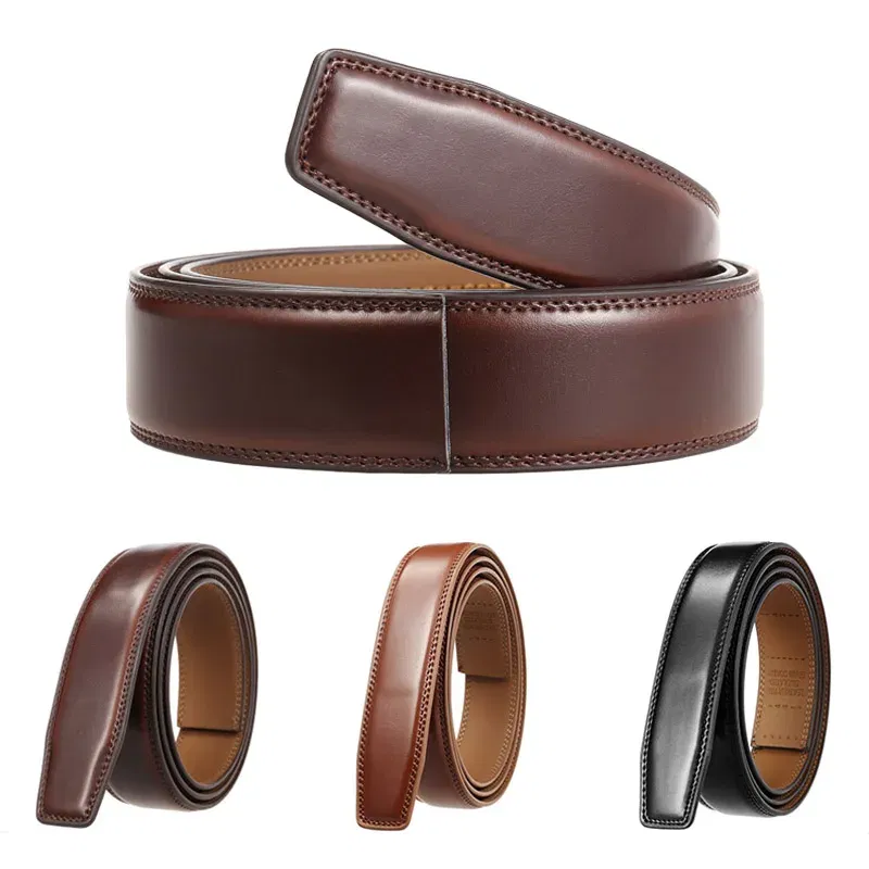 Color: GRAY, Belt Length: 95cm - 90-130cm Brand No Buckle 3.0cm Wide Genuine Leather Automatic Belt Body Strap Without Buckle Belts Men Good Quality No Holes