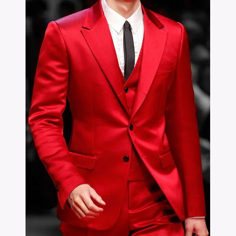 Color: Beige, Size: XXL - Slim Fit Red Men Suits for Prom Singer Stage 3 Piece Satin Wedding Groom Tuxedo Male Fashion Jacket Waistcoat with Pants 2023