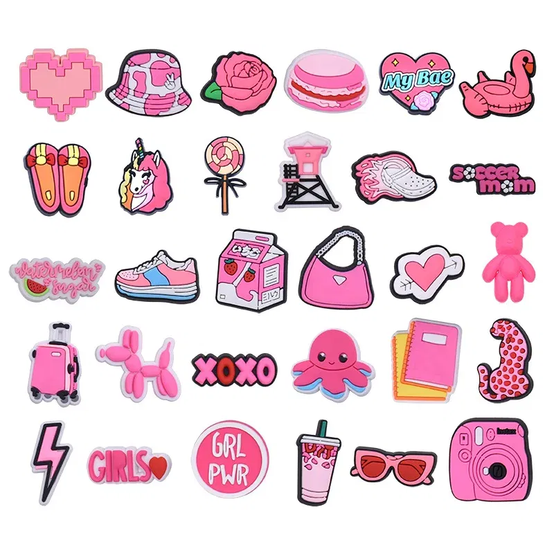 Color: GRAY, Ships From: CHINA - 1pcs Pink Series Shoe Charms For Crocs Lot Sandals PVC Shoe Decorations Accessories Christmas Birthday Gift Party Favors