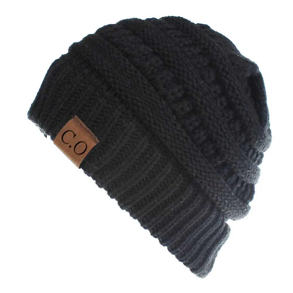 Color: Army green - New Lady Knitted Hats for Women Girls Skiing Baseball Cap Openings Horsetail Hat