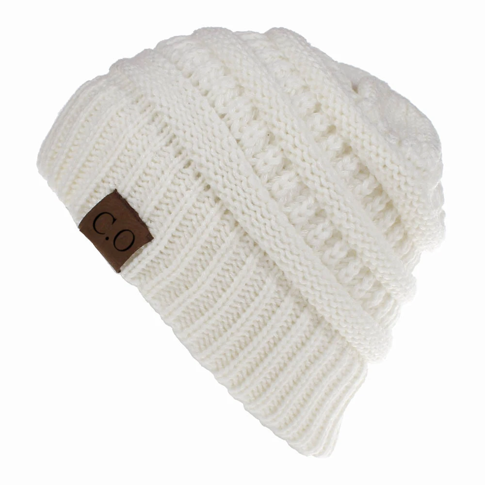 Color: Army green - New Lady Knitted Hats for Women Girls Skiing Baseball Cap Openings Horsetail Hat