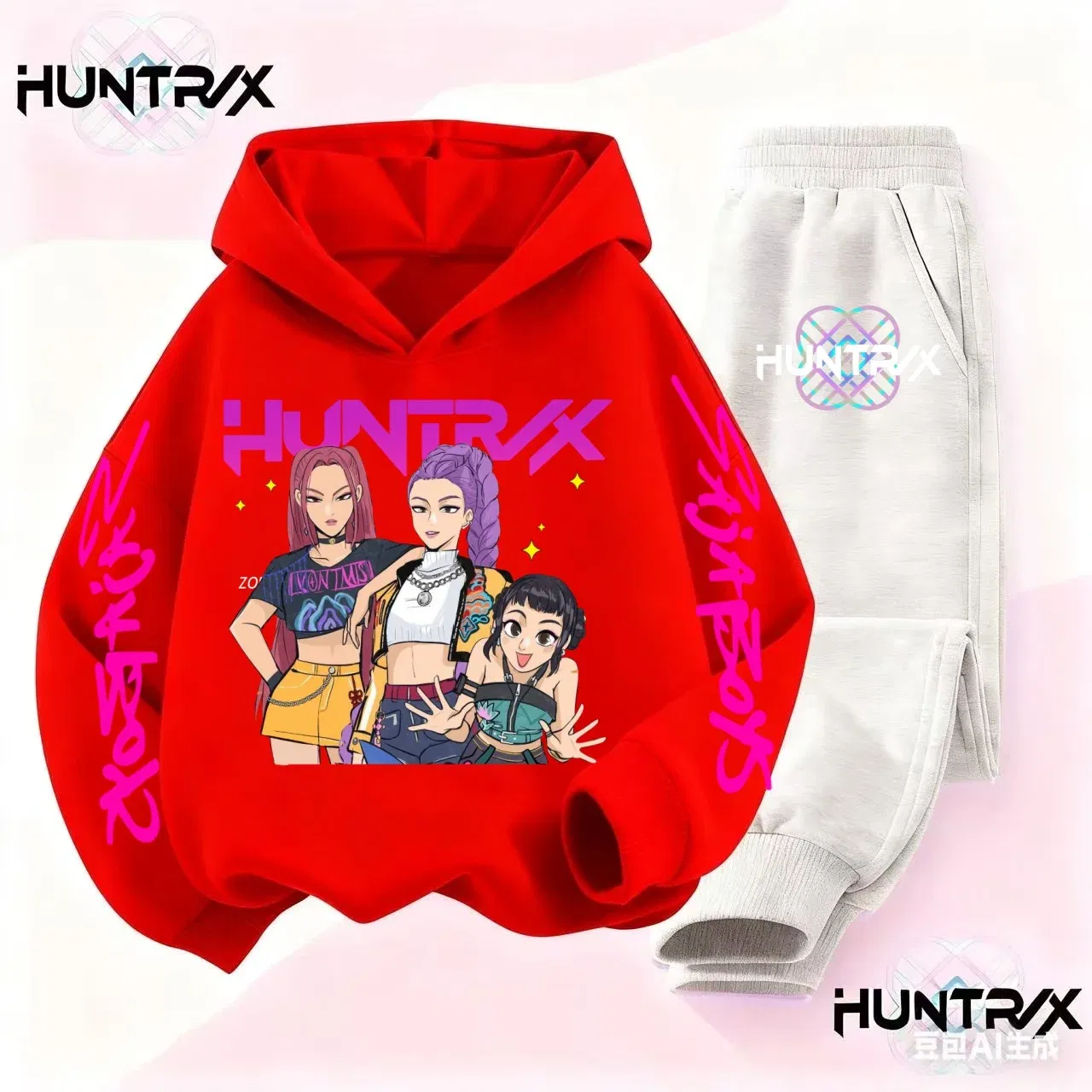 Color: Red, Kid Size: 2T - 3-14Y Kpop Demon Hunters Hoodie Set Boys Girls Kids Autumn Sportswear Daily Clothes 2025