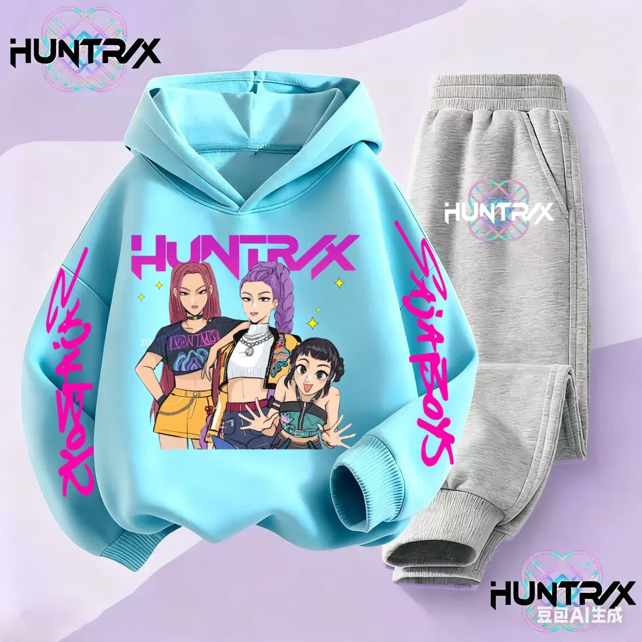 Color: Red, Kid Size: 2T - 3-14Y Kpop Demon Hunters Hoodie Set Boys Girls Kids Autumn Sportswear Daily Clothes 2025