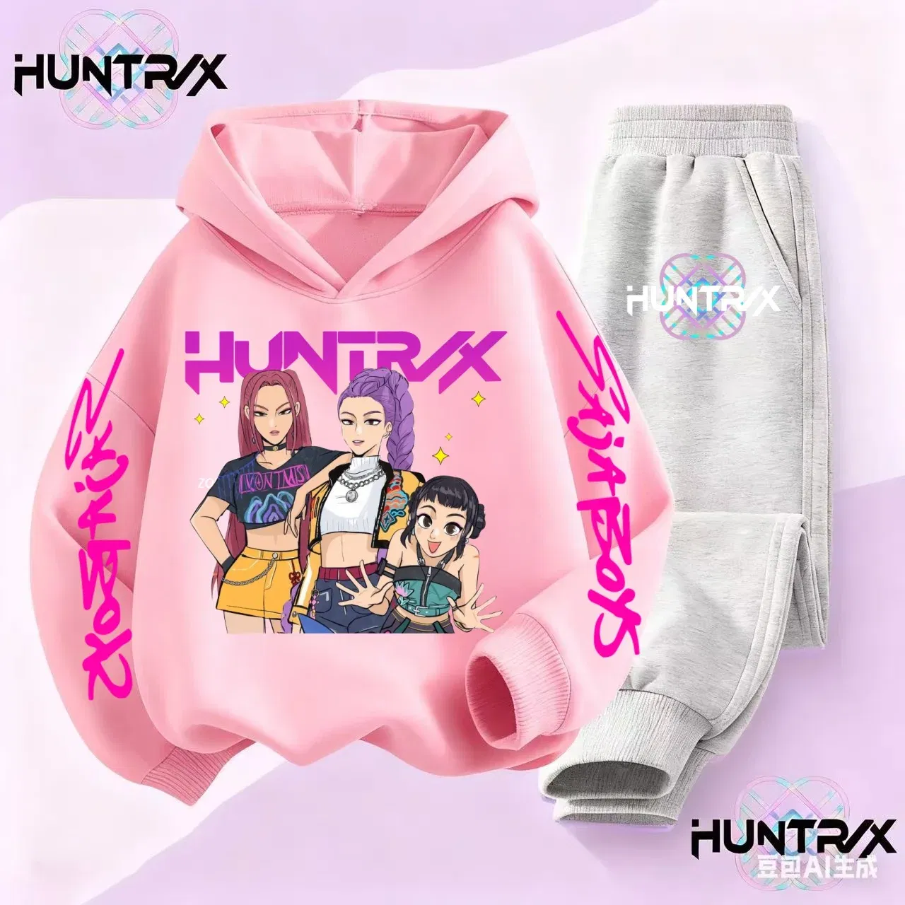 Color: Red, Kid Size: 2T - 3-14Y Kpop Demon Hunters Hoodie Set Boys Girls Kids Autumn Sportswear Daily Clothes 2025