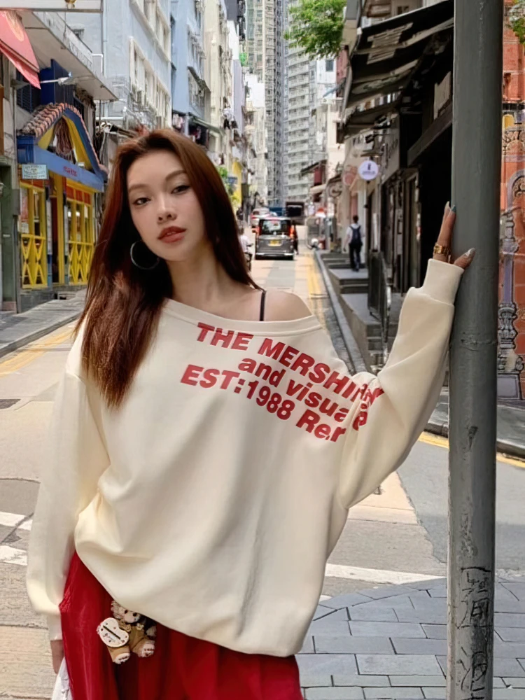 Color: GRAY, Size: M - Y2k Sexy Oversize T shirt Women Streetwear Print Long sleeve Basic Top Lady Fall Winter Korean Fashion Oversized Tees Shirt