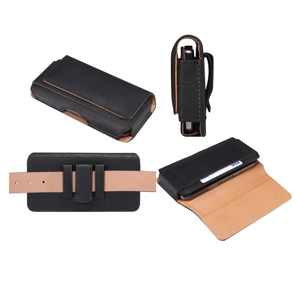 Color: black, Material: Cotton Fabric - Universal Leather Men Waist Bag For iPhone 15 14 13 12 Pro Max Samsung Galaxy S23 S22 Huawei Xiaomi Mobile Phone Belt Clip Cases